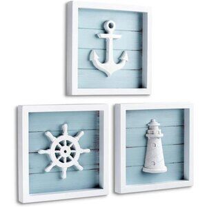 Nautical Wall Decor 3D Anchor, Lighthouse and Ship Wheel